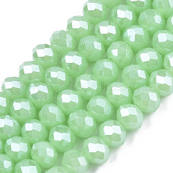 Chapelets de perles en verre électroplaqué, perles d'imitation en jade, perle plaquée lustre, facette, rondelle, vert clair, 4x3mm, Trou: 0.4mm, Environ 123~127 pcs/chapelet, 16.5~17.3 pouce (42~44 cm)