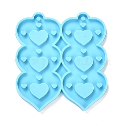 Moules en silicone pendentif bricolage thème saint valentin, pour la fabrication de boucles d'oreilles, moules de résine, pour la résine UV, fabrication de bijoux en résine époxy, cœur, bleu profond du ciel, 70x65x4mm, Trou: 3mm