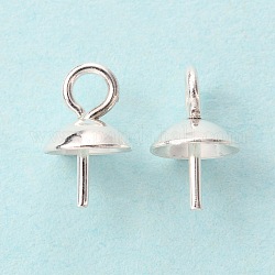 304 ciondolo a forma di spilla con perle a forma di tazza in acciaio inossidabile, per mezzo forato perle, argento, 8x5mm, Foro: 1.8 mm, ago :0.8mm