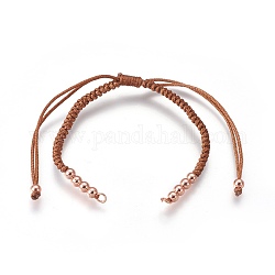 Nylonschnur geflochtene Perlen Armbänder machen, mit Messing-Perlen, langlebig plattiert, Echtes rosafarbenes Gold überzogen, Sattelbraun, 10-1/4 Zoll ~ 11-5/8 Zoll (26~29.6 cm)