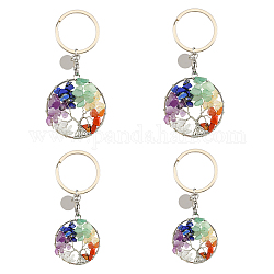 SUPERFINDINGS 4Pcs 2 Styles Crystal Tree of Life Keychain Gemstone Key Chain Charm 7 Chakra Keyring with 304 Stainless Steel Lobster Claw Clasps and Iron Key Rings for Women Men
