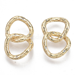 Brass Micro Pave Cubic Zirconia Linking Rings, Nickel Free, Double Twisted Rings, Real 18K Gold Plated, Clear, 19x11x2mm