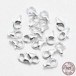 925 Sterling Silver Lobster Claw Clasps, Silver, 9x6x3mm, Hole: 1mm