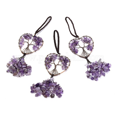 Обернутые проволокой чипсы натуральный аметист большие подвесные украшения HJEW-H057-01A-1