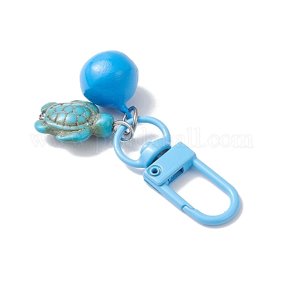 5 шт. подвеска в виде черепахи из искусственной бирюзы и железного колокольчика HJEW-JM04261-1