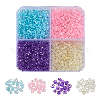 Wholesale 1000Pcs 4 Colors 8/0 Transparent Inside Colours Glass Seed Beads  