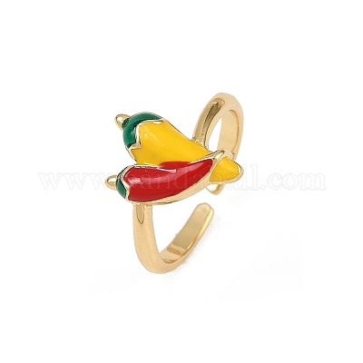 Манжеты из латуни с эмалью в виде фруктов и перца RJEW-C139-19A-G-1