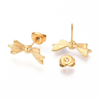 Серьги-гвоздики из нержавеющей стали 304 с бантом EJEW-T047-12G-1