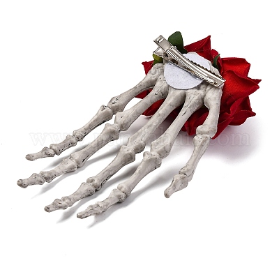 Скелет с розой пластиковые заколки для волос из кожи аллигатора PHAR-M015-01A-1