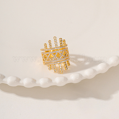 Кольца с широкой полосой из полой латуни с микропаве и прозрачным кубическим цирконием GQ4304-4-1