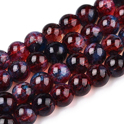 Chapelet de perles en verre baking paint&nbsp;X-DGLA-Q023-6mm-DB70-1