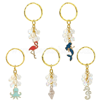 5 шт. брелок из сплава эмали и синтетического лунного камня KEYC-YW00176-1