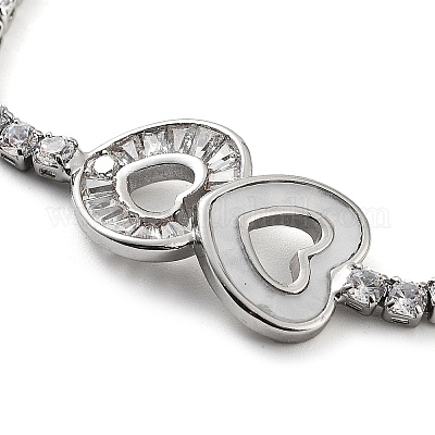 Сердце из латуни микро проложить кубического циркония браслеты ссылку BJEW-C055-04P-1