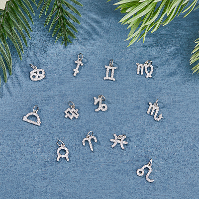 12шт 12 стиля латунные микропаве кубические циркониевые подвески KK-FH0006-80-1