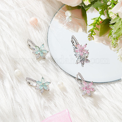 2 пара серег-колец с цветком из кубического циркония двух цветов EJEW-FI0001-23-1