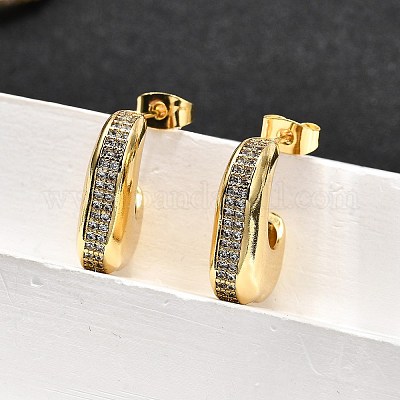 Женские серьги-гвоздики из латуни с микропаве и прозрачным кубическим цирконием EJEW-U056-01B-G-1