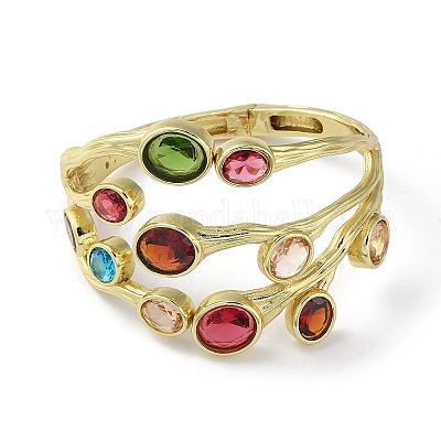 Красочные овальные браслеты-манжеты с фианитами BJEW-M039-01G-1