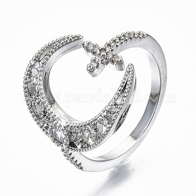 Латунные кольца из манжеты с прозрачным цирконием RJEW-S045-014P-NR-1