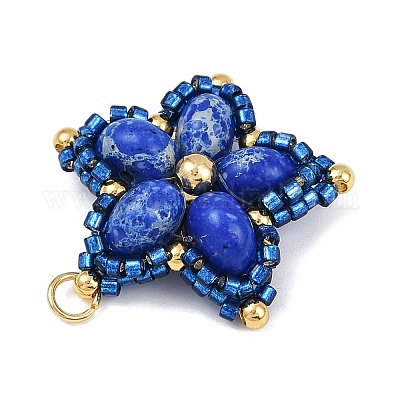 Подвески из стеклянного бисера ручной работы и синтетических окрашенных бусин императорской яшмы PALLOY-MZ00752-02-1