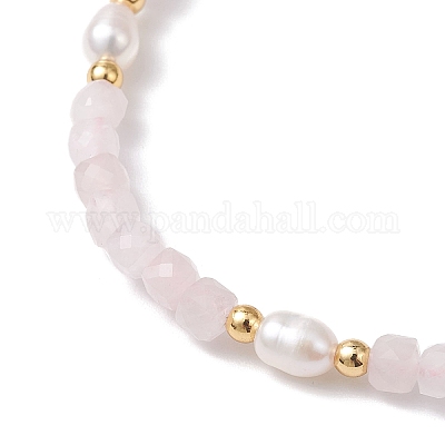 Браслеты из натуральных бусин розового кварца и культивированного пресноводного жемчуга для женщин BJEW-JB12734-01-1