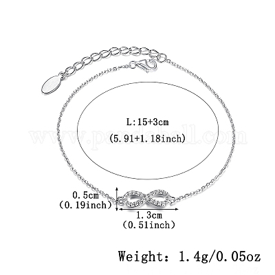 Браслеты со звеньями бесконечности из стерлингового серебра с микропаве из прозрачных кубических цирконий OV1057-1-1