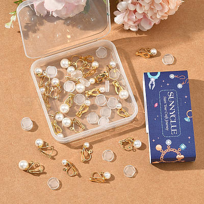 24 шт. 4 стиля фурнитуры для сережек-клипс из нержавеющей стали 304 с пластиковыми бусинами с имитацией жемчуга STAS-SC0010-46A-1