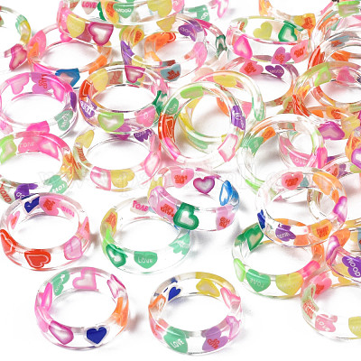 Кольцо на палец из прозрачной смолы с сердечком для женщин RJEW-T022-023-1