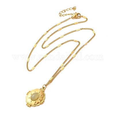 Ожерелья из нержавеющей стали 304 с подвесками из натурального камня для женщин NJEW-U009-03G-03-1