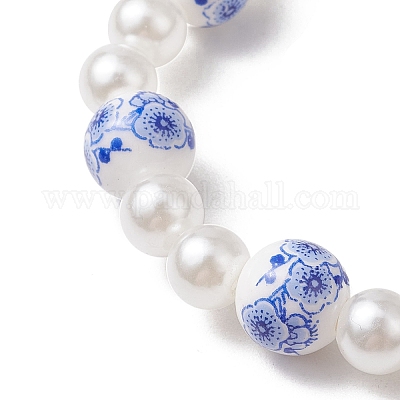 АБС-пластик имитация жемчуга круглые бусины эластичные браслеты для женщин BJEW-JB11606-1