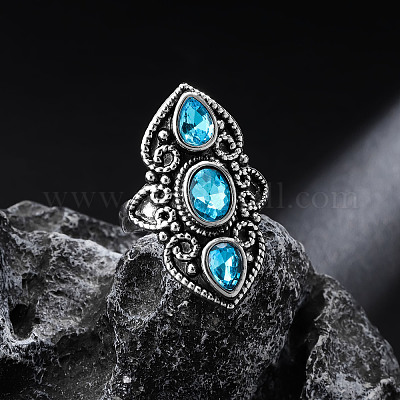 Кольца для пальцев в стиле бохо из цинкового сплава с имитацией лунного камня/стразов в форме капли и овала FS-WGFB6C4-06-1