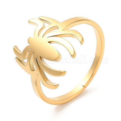 Ионное покрытие (IP) 304 нержавеющая сталь паук регулируемое кольцо для женщин RJEW-M149-06G-1