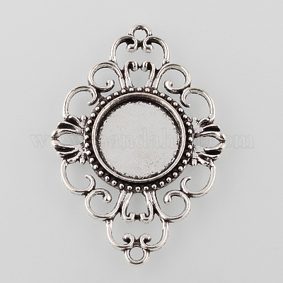 Flache runde tibetanische Artlegierung Cabochon Fassungen mit Verbinder&nbsp;X-TIBE-M022-08AS-1