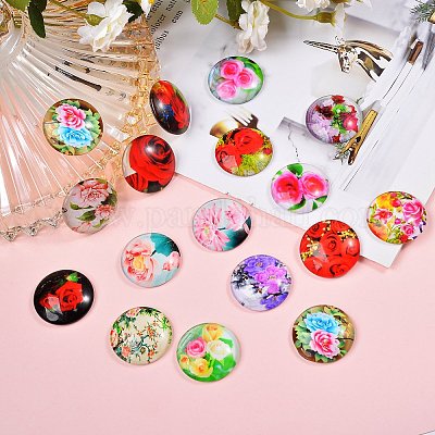 Цветочная Печатный стекло кабошоны GGLA-SZ0001-15-1
