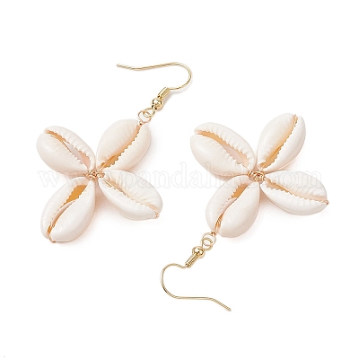 Серьги-подвески из натуральных смешанных ракушек каури EJEW-TA00608-1