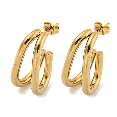 Серьги-кольца из нержавеющей стали 202 с вакуумным покрытием PVD EJEW-H003-17G-1