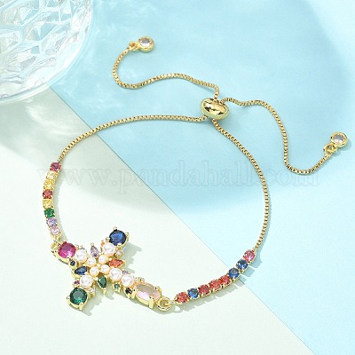 Латунь микро проложить кубический цирконий слайдер браслеты BJEW-M053-01G-1