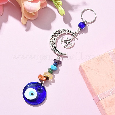 Плоская круглая подвеска со сглазом ручной работы лэмпворк HJEW-JM01244-1