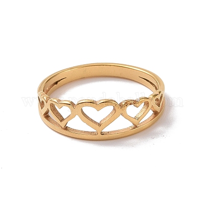 Кольцо из полого сердца из нержавеющей стали 201 с ионным покрытием (IP) на день святого Валентина RJEW-J051-35G-1