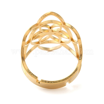 Полые цветочные регулируемые кольца из нержавеющей стали 304 для женщин RJEW-N048-06G-1