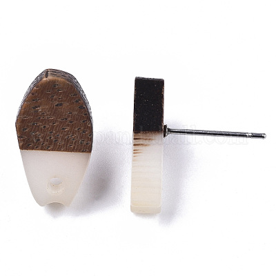 Серьги-гвоздики из непрозрачной смолы и орехового дерева MAK-N032-010A-B04-1