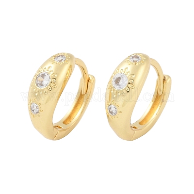 Серьги-кольца из латуни с микропаве из прозрачного кубического циркония KK-A224-21G-1