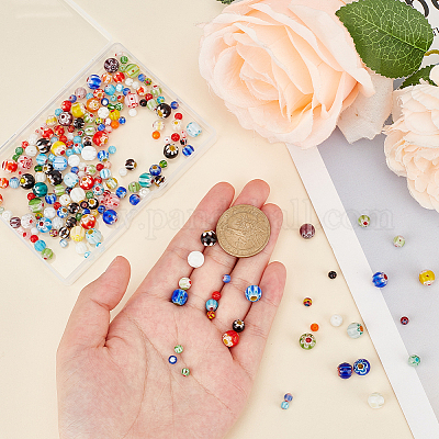 3 нити 3 стилей круглых стеклянных бусин миллефиори ручной работы LAMP-OC0001-69-1