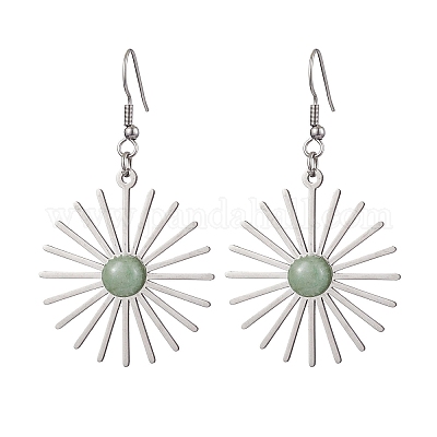 Серьги-подвески star 201 из нержавеющей стали с натуральными драгоценными камнями для женщин EJEW-JE05835-1