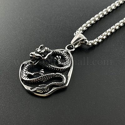 Мужские ожерелья с подвеской в виде дракона в стиле панк из нержавеющей стали 304 в европейском ретро-стиле OJ8088-1