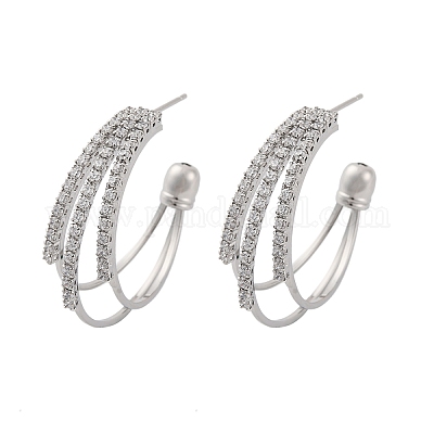 Серьги-гвоздики из латуни с тройной буквой С и микропаве из прозрачных кубических цирконий EJEW-R025-29P-1