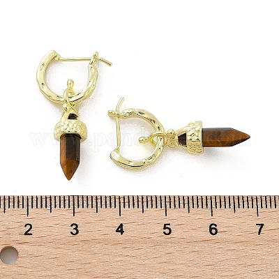 Серьги из натурального тигрового глаза EJEW-P306-01G-09-1