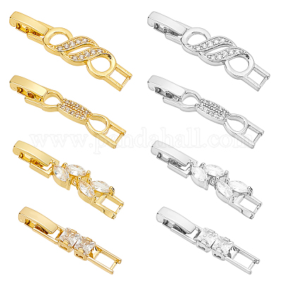 8 шт. 8 стиля застежки для часов из латуни с прозрачным кубическим цирконием KK-OC0001-45-1