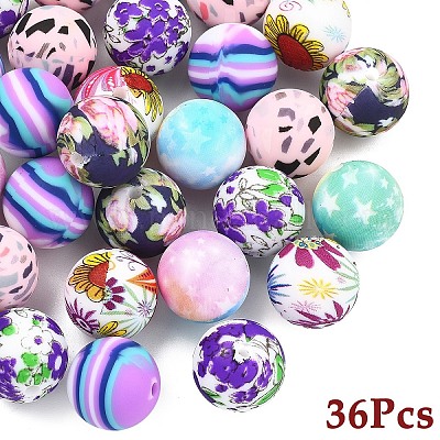 36 шт. 6 стиля круглых фокальных бусин из пищевого экологически чистого силикона&nbsp;SIL-YW0002-33B-1