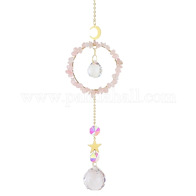 Хрустальное стекло с подвеской в виде ловца солнца из натурального розового кварца PW-WG84674-02-1