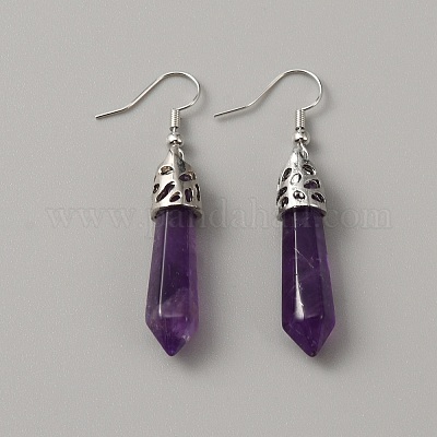 Серьги-пули с натуральным аметистом EJEW-WH0001-34A-1